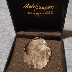 Mats Jonasson Crystal Owl Paperweight Sweden Signed Original Box & Sticker