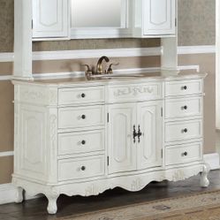 Antique White Burnet 60" Single Bathroom Vanity Set