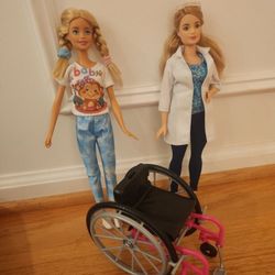2 Barbie Dolls W/  Wheelchair All For $20. Like New!