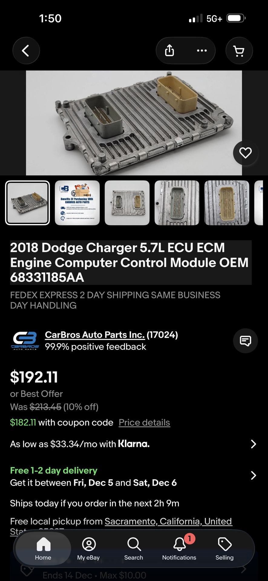 2018 Dodge Charger 5.7L ECU ECM Engine Computer Control Module OEM (contact info removed)5AA