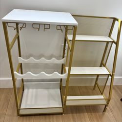 Modern Gold and White Wine Rack / Bar Cart 
