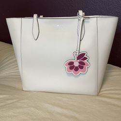 Kate Spade Cream Tote W/ Pink Floral Charm 