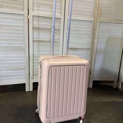 20" Ride-on Luggage with Seat，Front Opening Carry-On Hardshell Ride On Suitcase with Built-in Charging Port, 360° Lockable Spinner and TSA Lock, for K