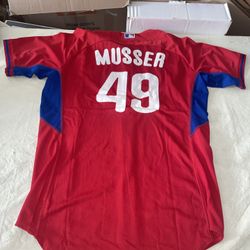 Game Used Jonathan Musser Philadelphia Phillies Jersey MLB Milb Mens 48 Red Bp