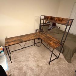 L-shaped brown computer desk
