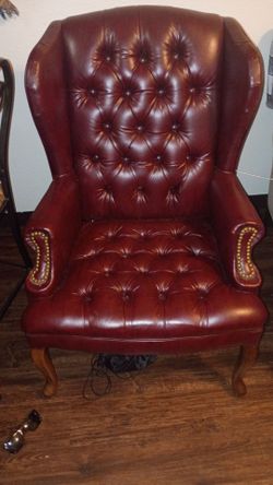 Burgundy Leather Tufted Wingback Chair