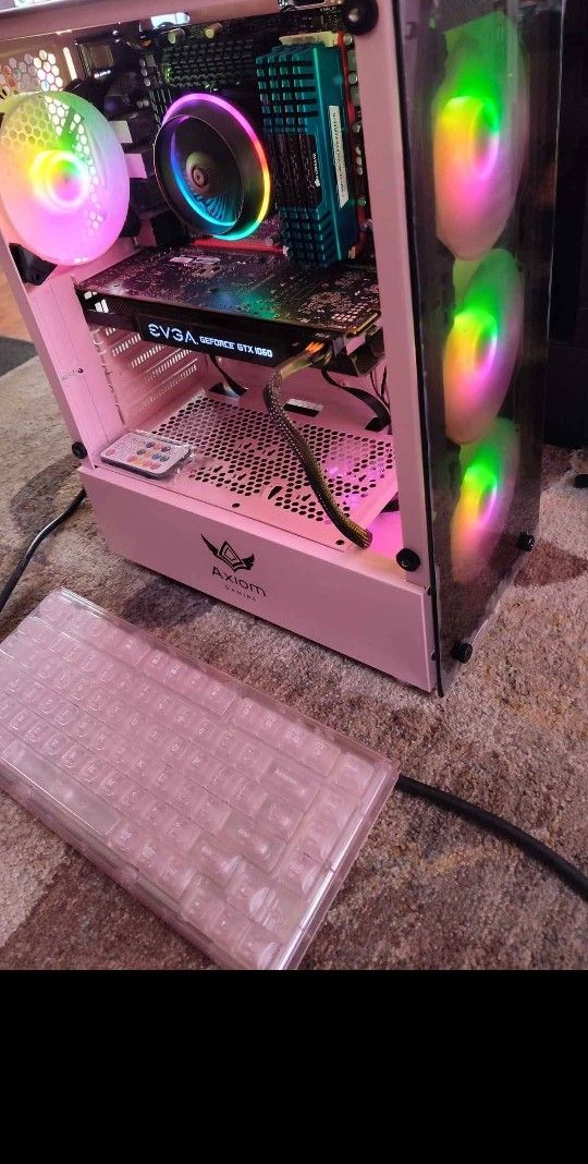 Case Pink ATX gaming
Motherboard Asus b85 gaming
CPU Intel core I5 3470 3.2 GHz 4 core 4 threads
GPU GeForce GTX 1060 6gb
Ram 16gb DDr3 gaming
Stor