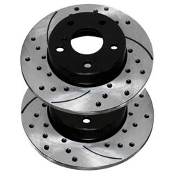Rear Drilled Slotted Brake Rotors Black Pair 2 for Mercedes CLK350 C230 C280 V6

