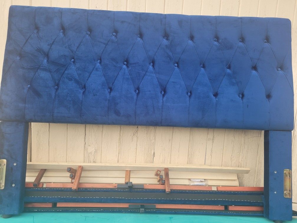 Deep Blue Velvet Bed