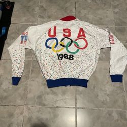 Olympics Team USA 1988 Vintage Confetti Tyvek Bomber Windbreaker Jacket SZ S