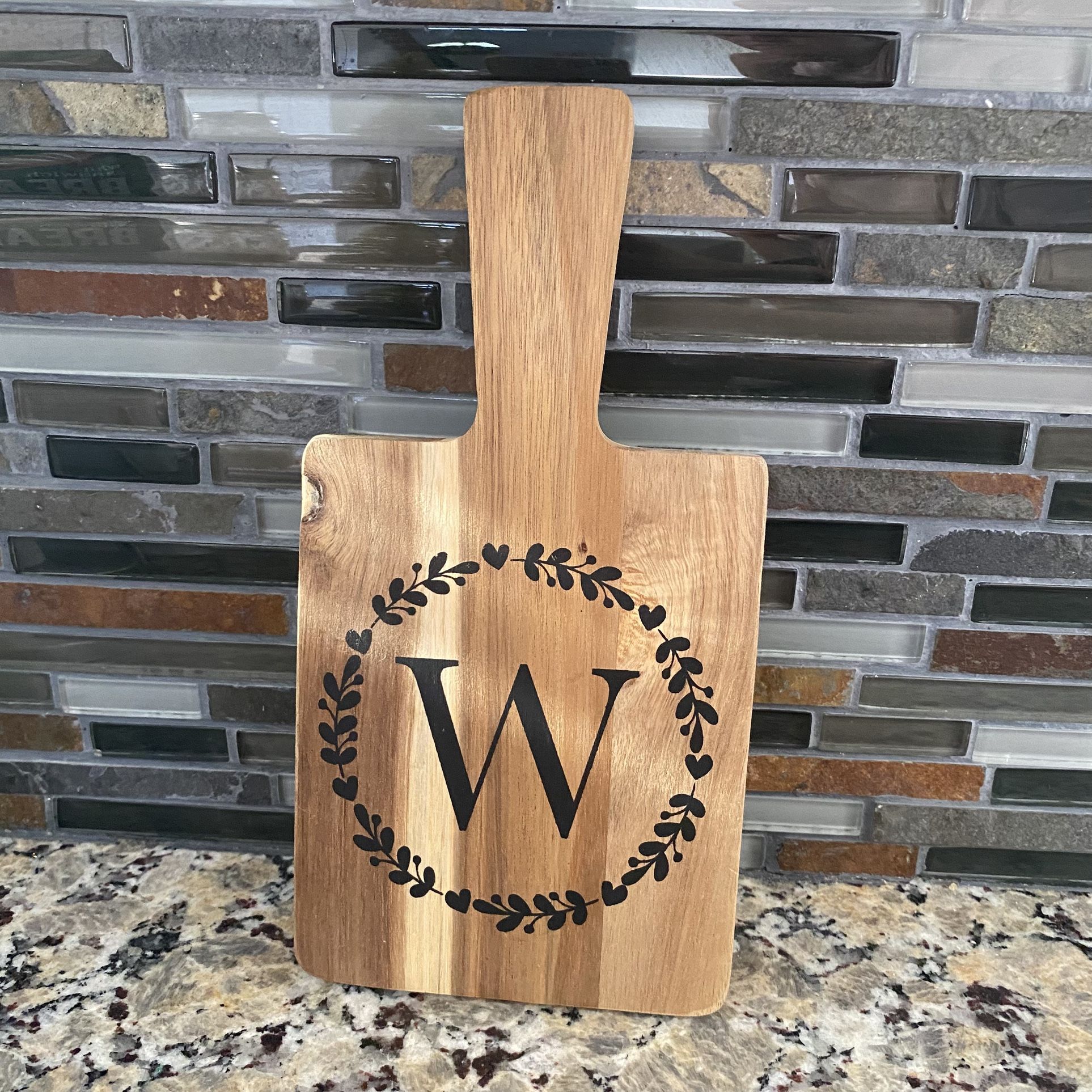 Small wooden charcuterie board with letter W New 10x5
