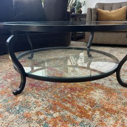 Black Round Metal Glass Coffee Table