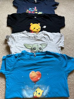 4 Women’s Disney Shirts- Winnie the Pooh (2), Stitch, Grogu