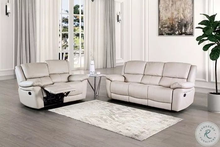 New Leather Match Reclining Couch / Love Seat. Off White Or Grey. Free Delivery!
