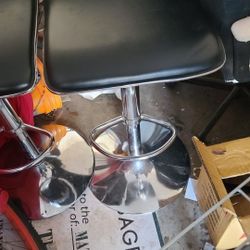 Chrome Black Leather Barstools (2)