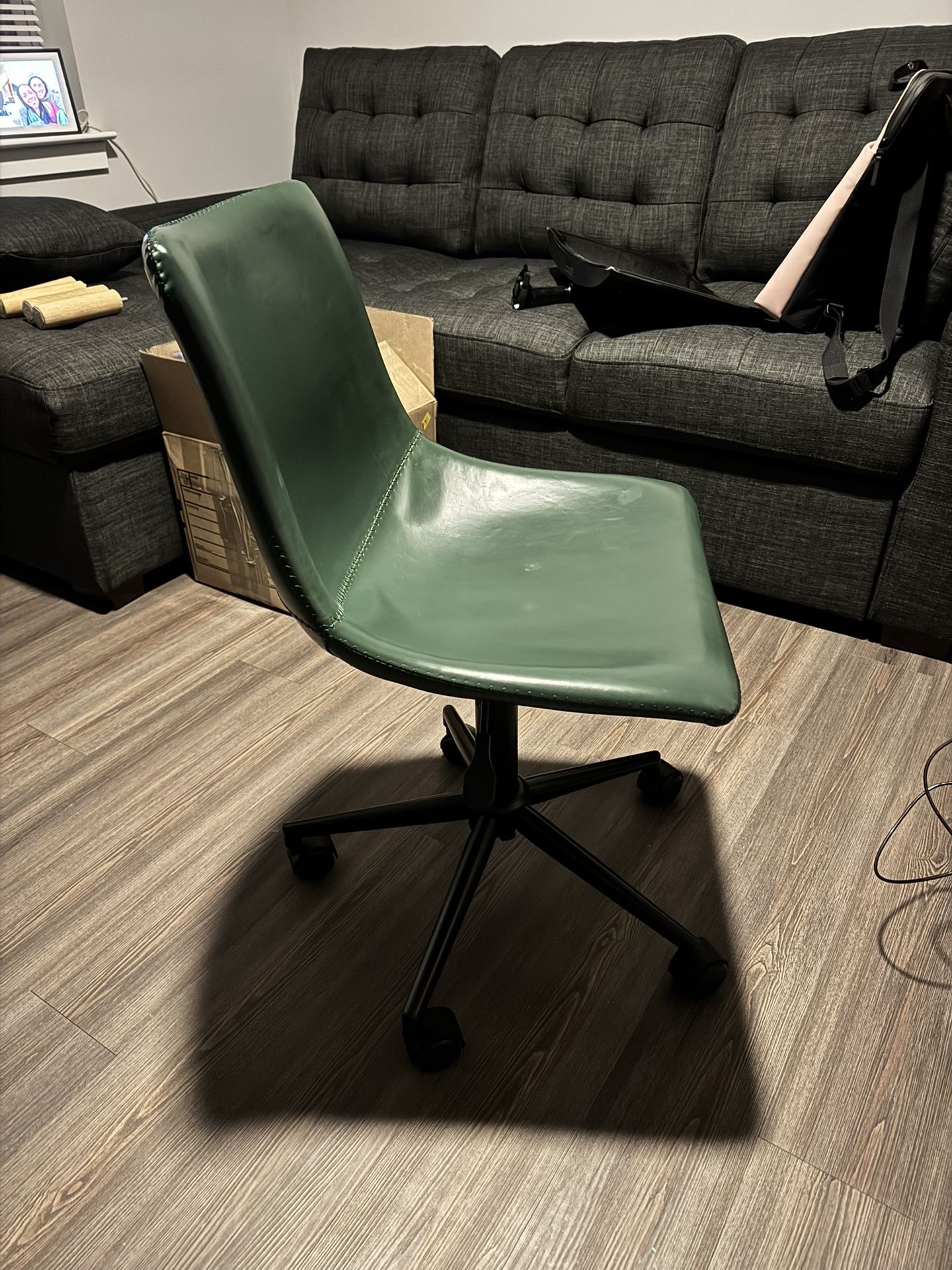 Moving sale! Green leather rolling Chair 