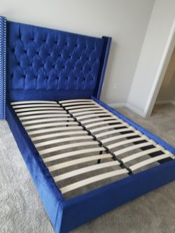 New in box blue velvet full bed frame with free full size mattress special