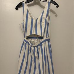 Forever 21 White and Light Blue Striped Cutout dress