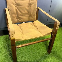 Gold Metal Vintage Safari Mid-Century Modern Chair Wide Arms