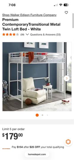 Metal Twin Loft Bed (White)