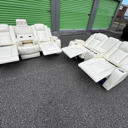 FREE DELIVERY 🚚 AND INSTALLATION - BRAND NEW 🆕 WHITE LEATHER POWER RECLINING SOFA & LOVE SEAT