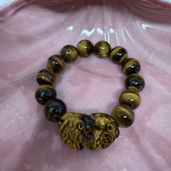 Natural Yellow Tiger Eye Stone 14mm Beaded Bracelet / New
