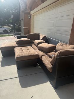 Brown Microfiber Sectional Sofa with Ottoman