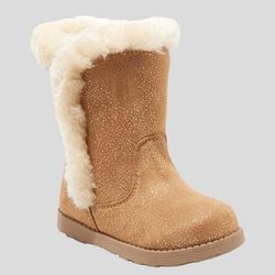 Shearling Winter Boots Size 5 w/ Fur Lining and Zipper in Tan Brown & Cream by Cat & Jack