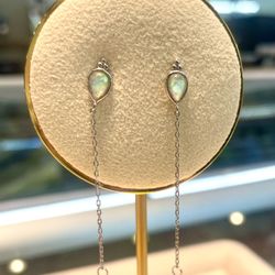 Real MoonStone Tassel Stud Sterling Silver Earrings