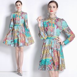 Formal Vintage French Dress, Cocktail Dress, Kleid Hochzeitsgast Belted, Stand Collar Party, Evening, Cocktail Dress, Renaissance Women's Dress