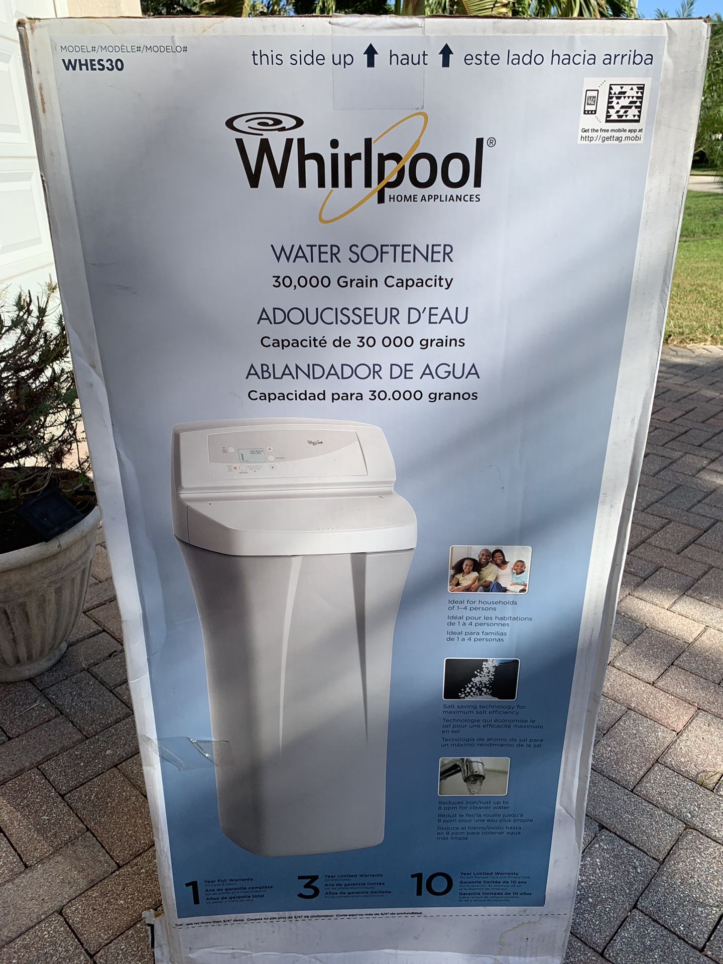 New Whirlpool WHES30 30,000 grain water softener
