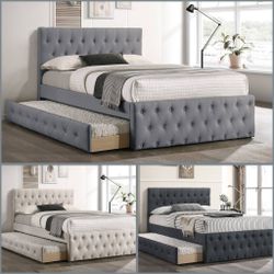 Full Twin Grey Frenchi Trundle Bed With Ortho Mattress Included!!