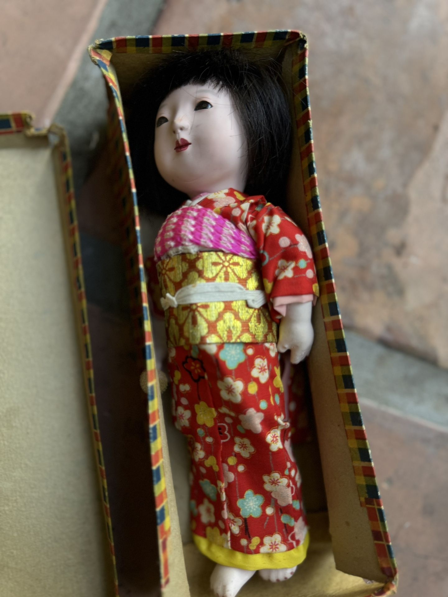 Vintage Japanese Ichimatsu 10" Girl Porcelain Doll With Kimono