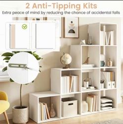 White Staircase Cube Bookshelf with Anti-Tip Kit