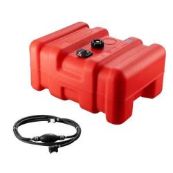Portable Fuel Tank, 12 Gallon/55L, Plastic Outboard Marine Tank with Hose, Easy to Carry for Yacht, Fishing, Deck Boats, Red#343
