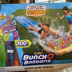Brand New Zuro  Bunch O Balloons Water Slide Wipeout Ages 5-12 -100 Plus Water Balloons Included