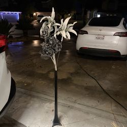 Tall Black Vase With Fake Flowers 