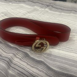 Red Gucci Belt W/ Gold Buckle