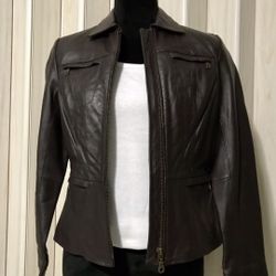 ALFANI,DARK BROWN ,LEATHER JACKET SIZE S