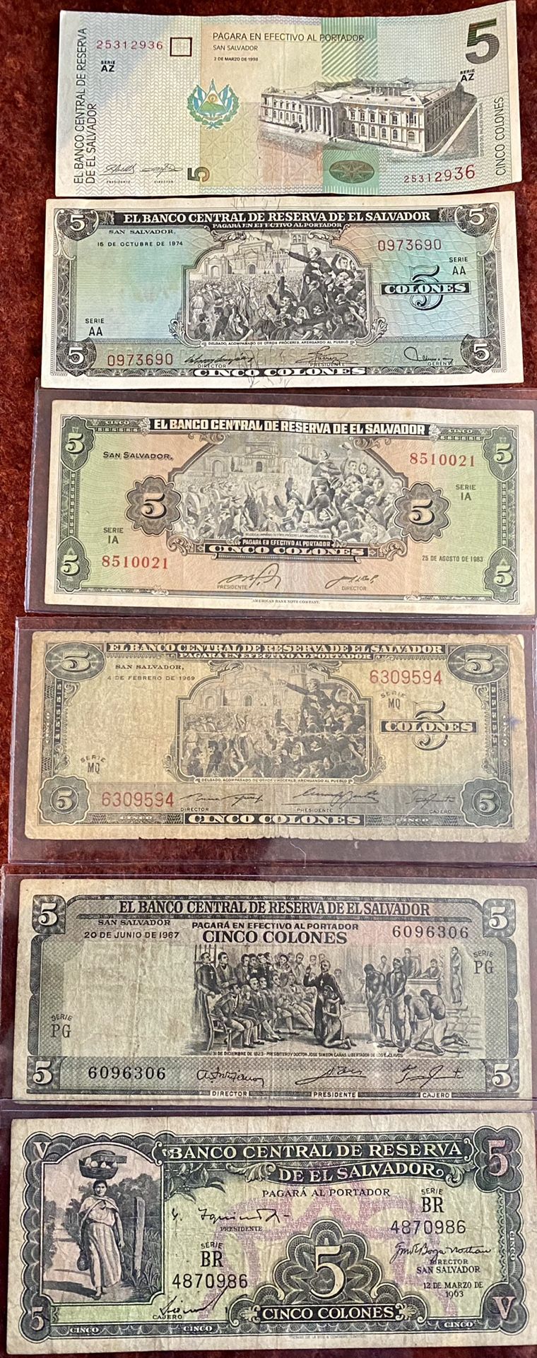 Set (6) 5 Cólones El Salvador