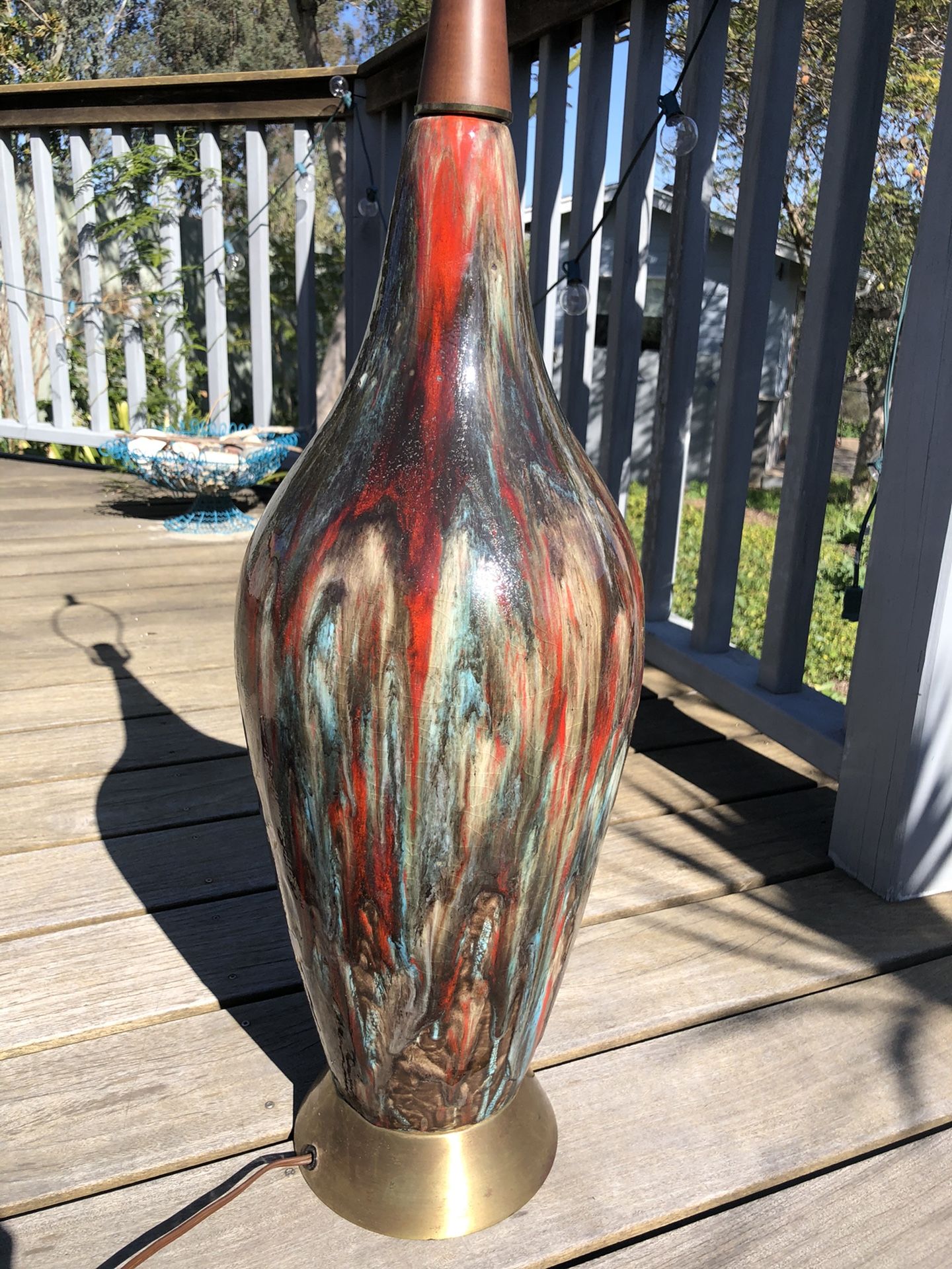 Vintage Mid century lamp drip glaze