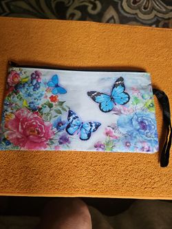 Floral Butterfly Zip Wristlet Pouch