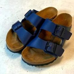 Birkenstock Blue Sandals Slides Leather Women Size 8 or Men 6