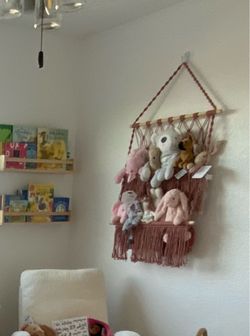 Dusty Rose Macrame Wall Hanging Organizer for Stuffed Animals