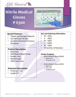 5 Mil Nitrile Gloves Food Grade/Medical