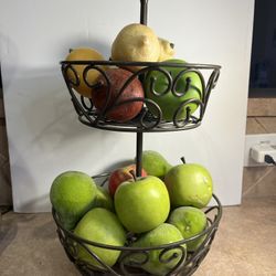 Wrought Iron 2 Tier Stand with Faux Fruit 