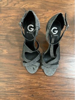 Guess Shimmery Gunmetal Silver Heel Sandal Size 9 1/2M