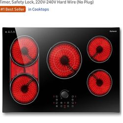 36” Burner Stove Top 8600W, Built in Electric Cooktop, Magnetic Knob, Expanable Burners & BBQ, Timer