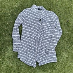 AB Studio Gray Striped Long Sleeve Thin Cardigan Sweater, Size L