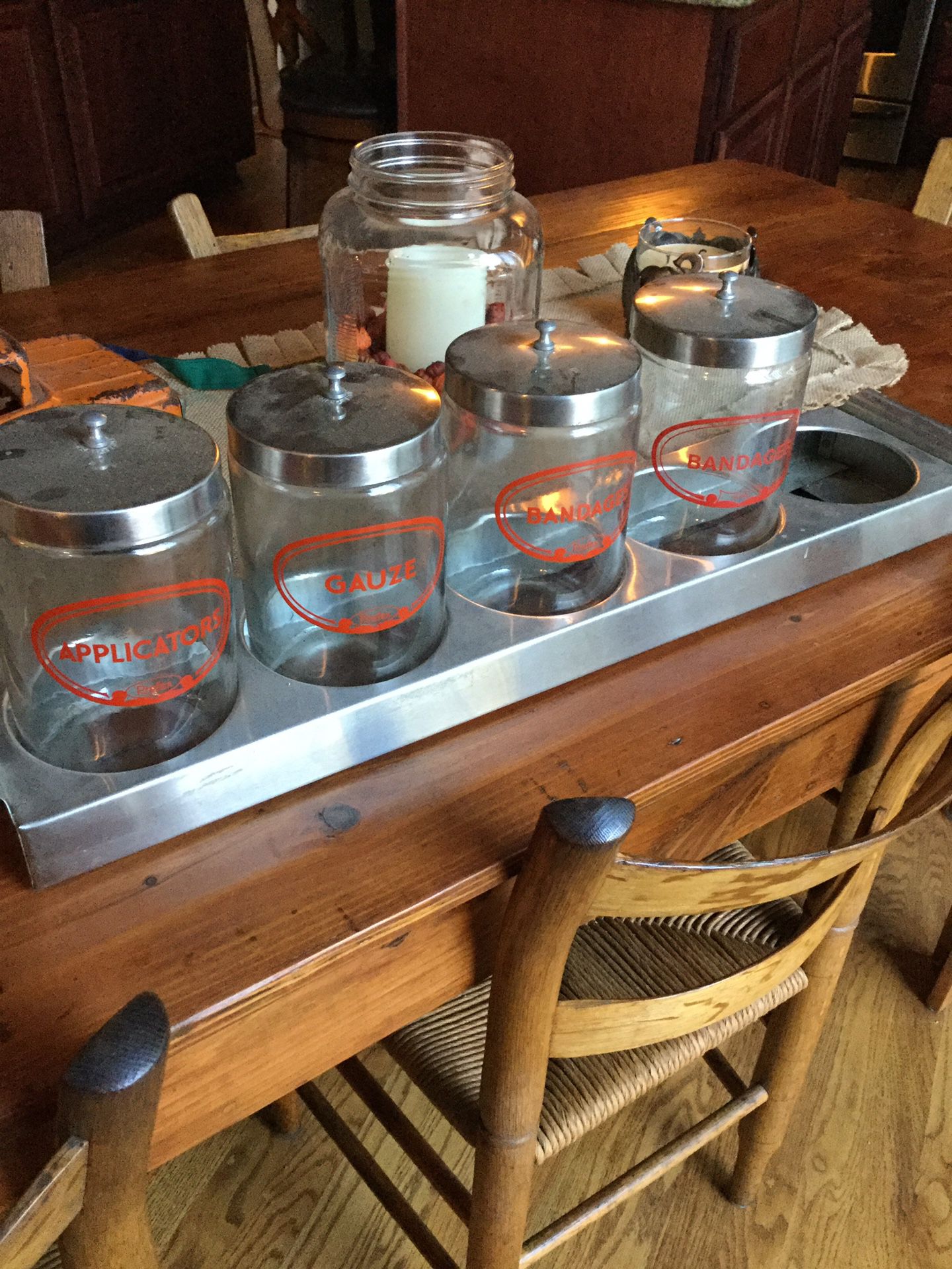 Vintage Medical Jars and Stainless Steel Holder